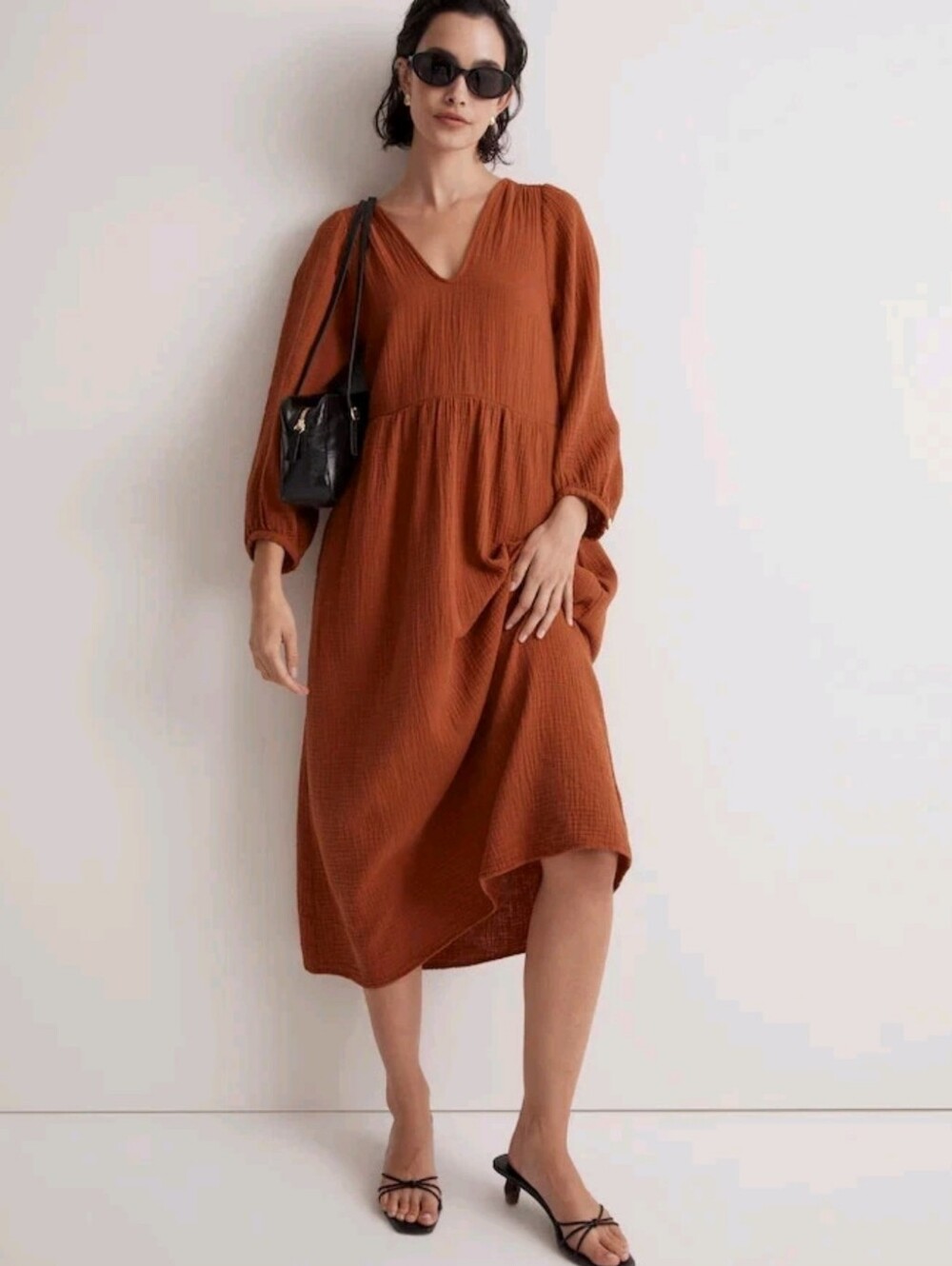 Madewell Lightspun Gauze Vneck Midi Dress XL Burnt Clay